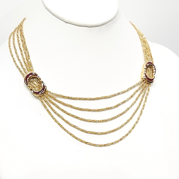 NWT Givenchy Vintage 1979 Multistrand Chain Necklace Maroon Red Crescent Accents - Picture 16 of 16